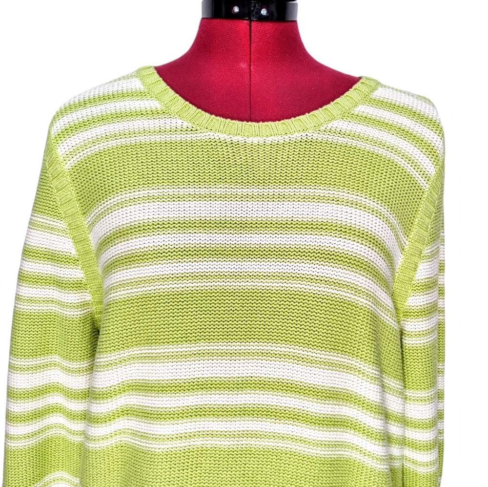 Liz Claiborne Striped Lime Green XL Side Button Knit Chunky Sweater